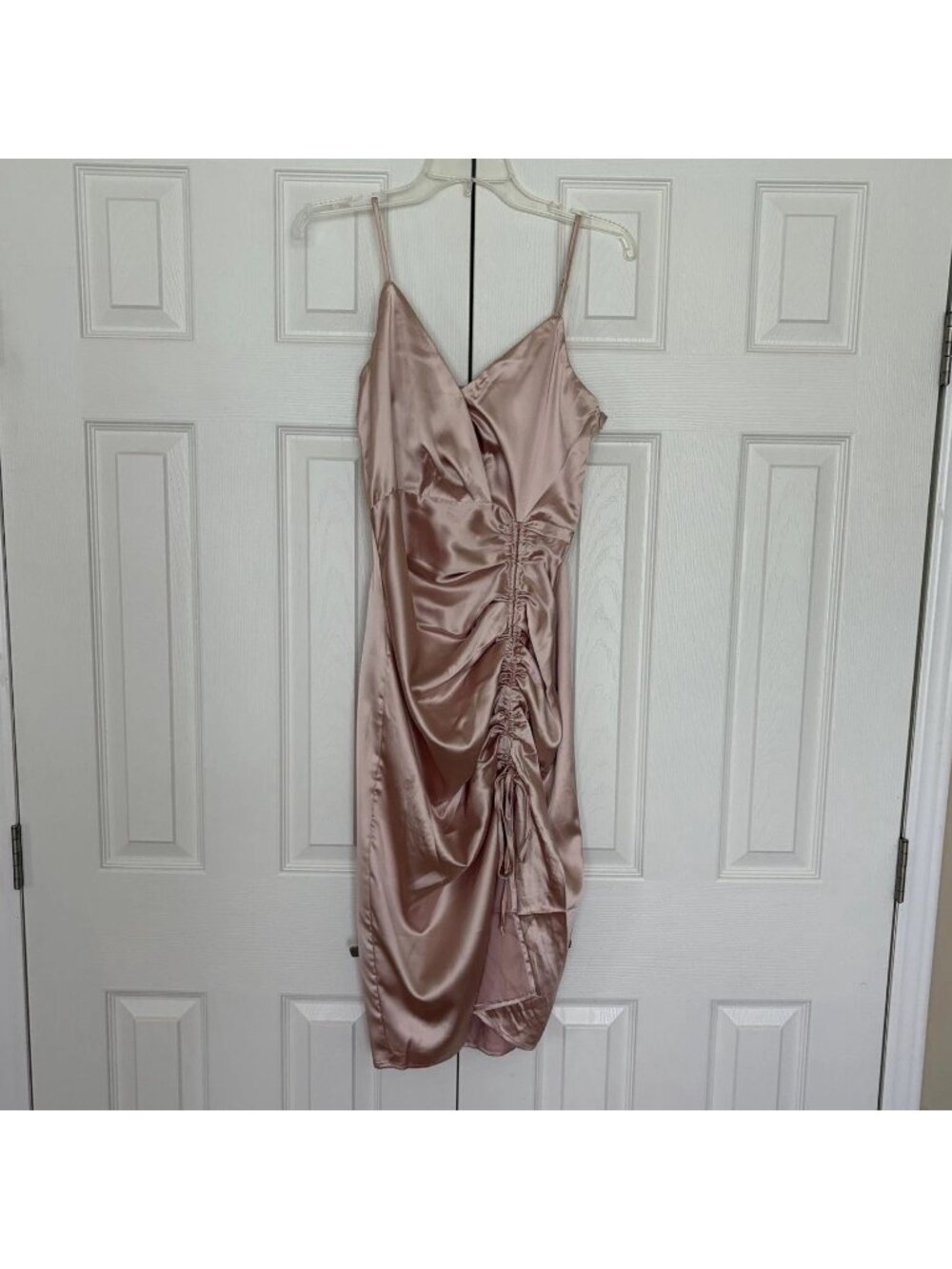 Dance And Marvel Small Champagne Pink Party Dress Ruched Sleeveless Vneck Satin